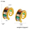 Wholesale Women's Geometric Light Luxury Style Ferris Wheel Rainbow Glass Stone Copper Ear Clips Electroplated