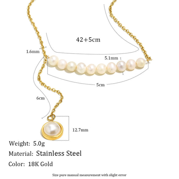 Wholesale Women's Geometric Light Luxury Style Stainless Steel 18K Goldplated Handmade Artificial Pearl Necklace Jewelry