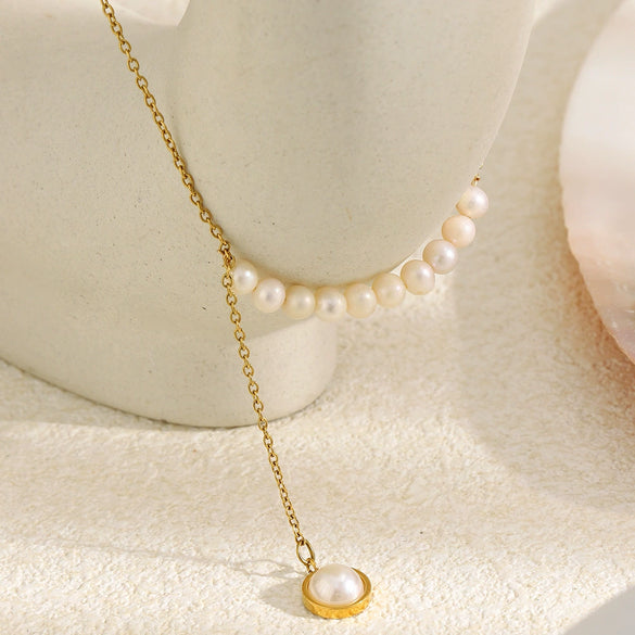 Wholesale Women's Geometric Light Luxury Style Stainless Steel 18K Goldplated Handmade Artificial Pearl Necklace Jewelry