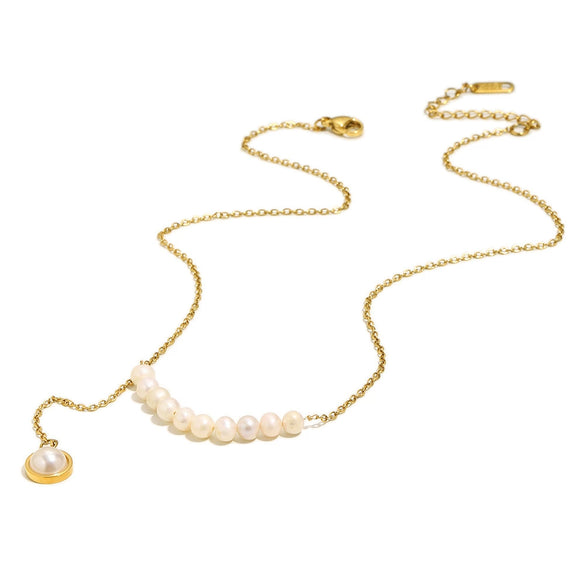 Wholesale Women's Geometric Light Luxury Style Stainless Steel 18K Goldplated Handmade Artificial Pearl Necklace Jewelry