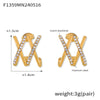 Wholesale Women's Geometric Line Cross Design 316L Stainless Steel Goldplated Diamondencrusted Earrings