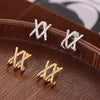 Wholesale Women's Geometric Line Cross Design 316L Stainless Steel Goldplated Diamondencrusted Earrings