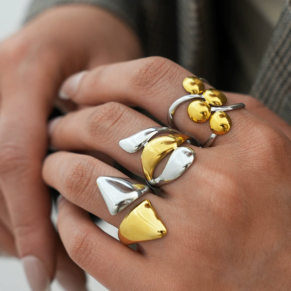 Wholesale Women's Geometric Line Stainless Steel Rings With Pvd Furnace Vacuum Real Gold Plating In Ins Style