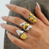 Wholesale Women's Geometric Line Stainless Steel Rings With Pvd Furnace Vacuum Real Gold Plating In Ins Style