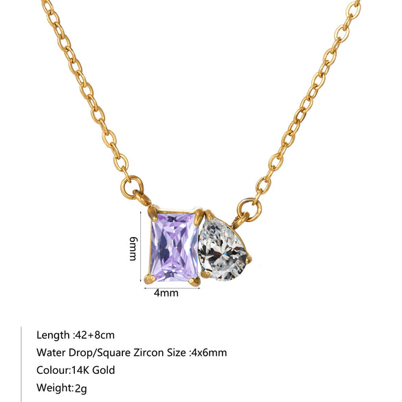 Wholesale Women's Geometric Luxury Stainless Steel Dropshaped Electroplated 14K Goldplated Pendant Necklace With Ochain