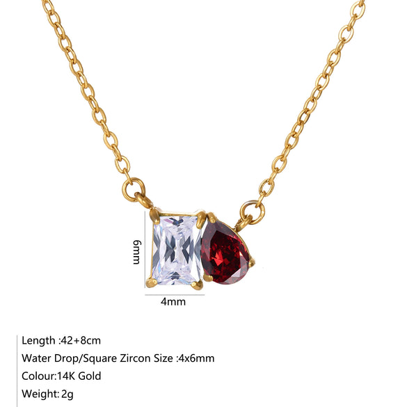 Wholesale Women's Geometric Luxury Stainless Steel Dropshaped Electroplated 14K Goldplated Pendant Necklace With Ochain