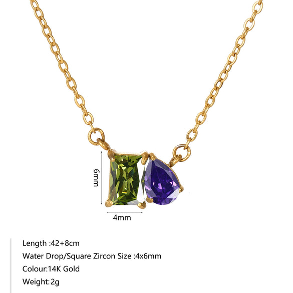 Wholesale Women's Geometric Luxury Stainless Steel Dropshaped Electroplated 14K Goldplated Pendant Necklace With Ochain