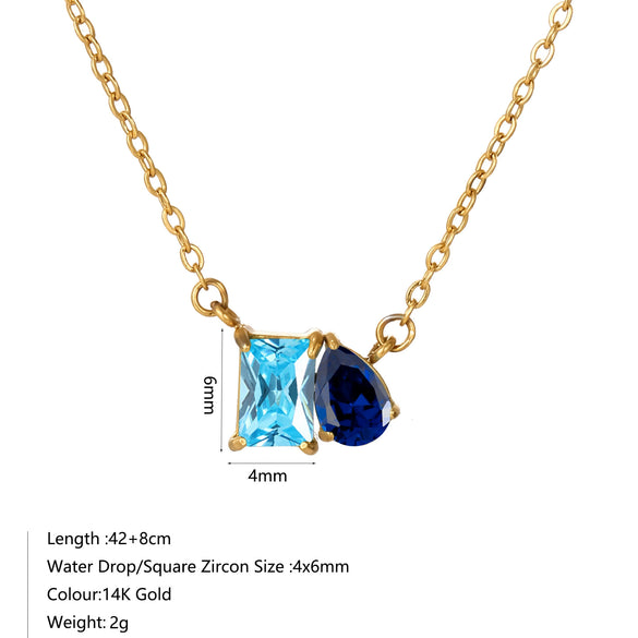 Wholesale Women's Geometric Luxury Stainless Steel Dropshaped Electroplated 14K Goldplated Pendant Necklace With Ochain