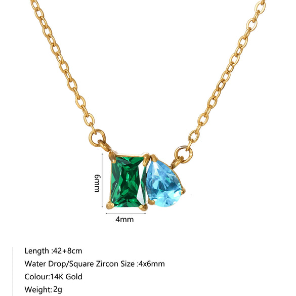 Wholesale Women's Geometric Luxury Stainless Steel Dropshaped Electroplated 14K Goldplated Pendant Necklace With Ochain