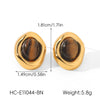 Wholesale Women's Geometric Maillard Style Oval Tiger Eye Stone Stainless Steel Electroplated Earrings