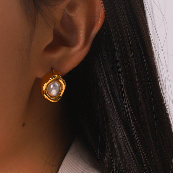 Wholesale Women's Geometric Maillard Style Oval Tiger Eye Stone Stainless Steel Electroplated Earrings