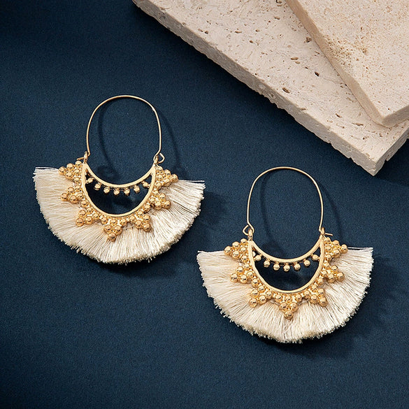 Wholesale Women's Geometric Metal Alloy Handwoven Fringe Earrings With Electroplating