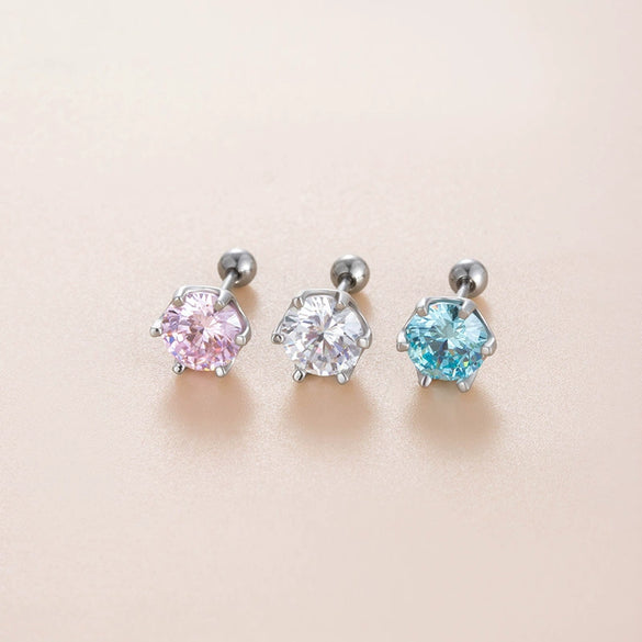 Wholesale Women's Geometric Metal Earrings With Zirconia Inlay And Eight Heart And Eight Arrows Design Titanium Steel Thin Rod Screw Style