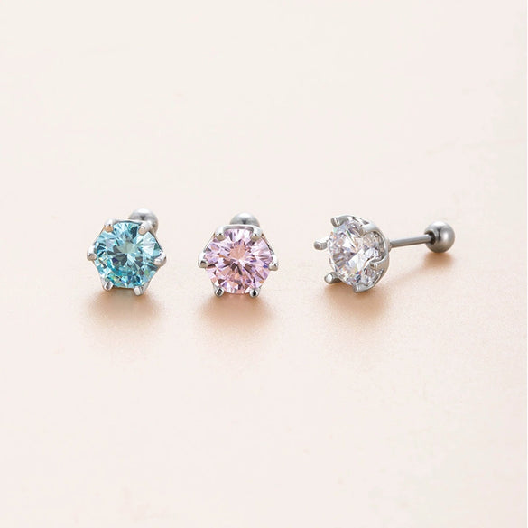 Wholesale Women's Geometric Metal Earrings With Zirconia Inlay And Eight Heart And Eight Arrows Design Titanium Steel Thin Rod Screw Style