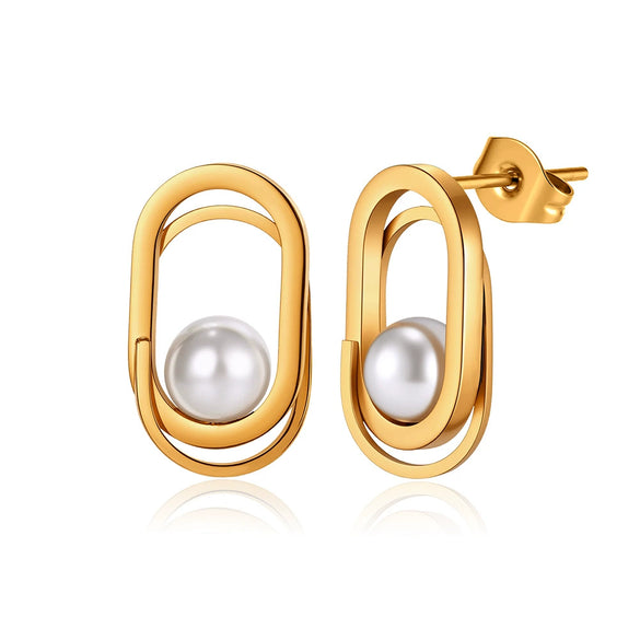 Wholesale Women's Geometric Metal Pearl Earrings With Electroplating And Original Design