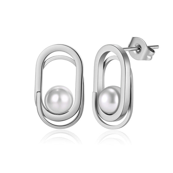 Wholesale Women's Geometric Metal Pearl Earrings With Electroplating And Original Design