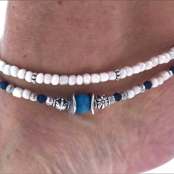 Wholesale Women's Geometric Metal Rice Bead Anklet Hiphop Style