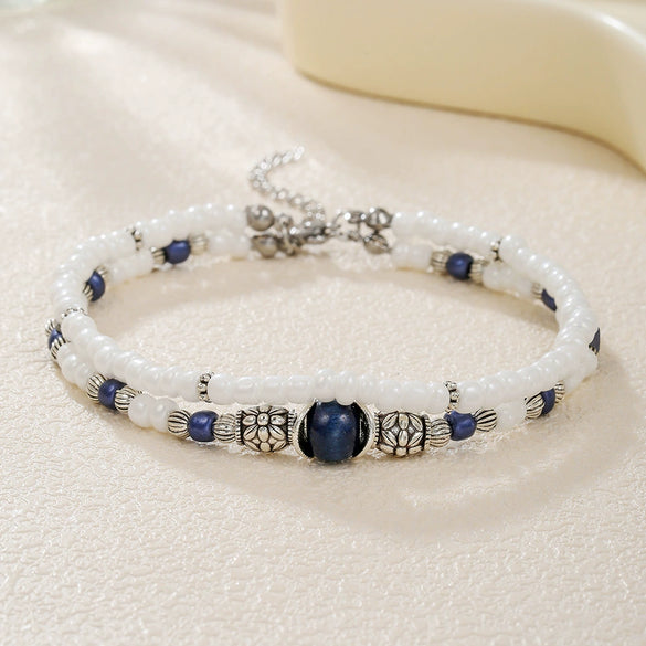 Wholesale Women's Geometric Metal Rice Bead Anklet Hiphop Style