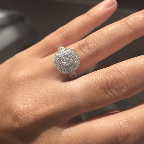 Wholesale Women's Geometric Metal Square Ring With Electroplated Microinlaid Diamond