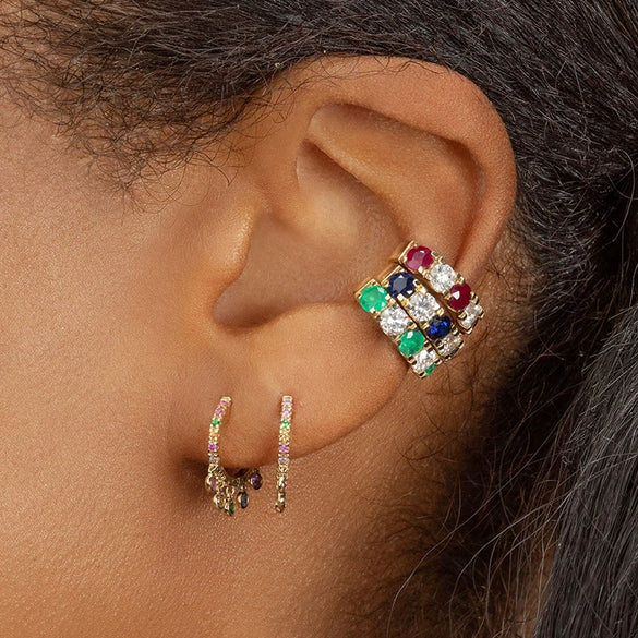 Wholesale Women's Geometric Microinlaid Colorful Zircon Hoop Earrings Copper Plated With Real Gold
