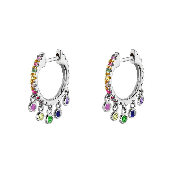 Wholesale Women's Geometric Microinlaid Colorful Zircon Hoop Earrings Copper Plated With Real Gold