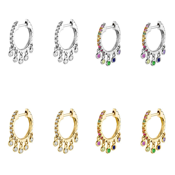 Wholesale Women's Geometric Microinlaid Colorful Zircon Hoop Earrings Copper Plated With Real Gold