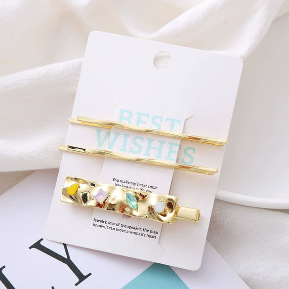 Wholesale Women's Geometric Mixed Color Crystal Diamond Alloy Handmade Duckbill Clip Hairpin Hair Accessories