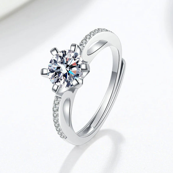 Wholesale Women's Geometric Moissanite Ring S925 Sterling Silver Electroplated Sixclaw Open