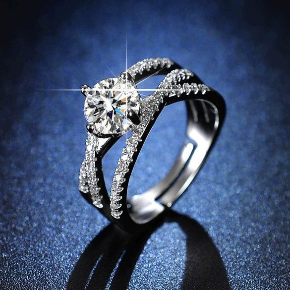 Wholesale Women's Geometric Moissanite Ring With Diamond Treatment In White Copper