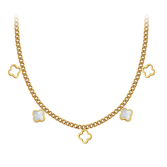 Wholesale Women's Geometric Motherofpearl Titanium Steel Electroplated Calendering Chain Necklace