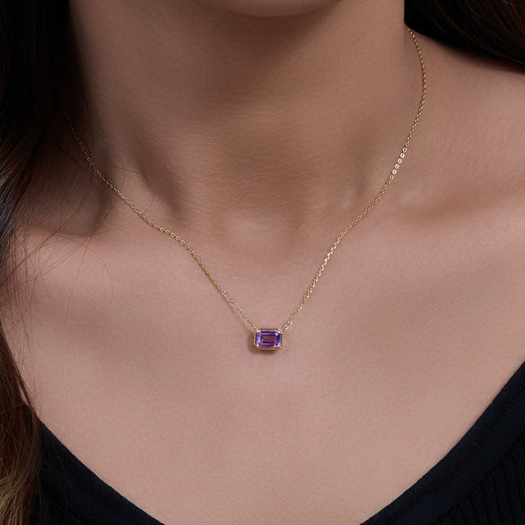 Wholesale Women's Geometric Natural Amethyst Set With Gemstones S925 Sterling Silver Cross Chain Collarbone Necklace