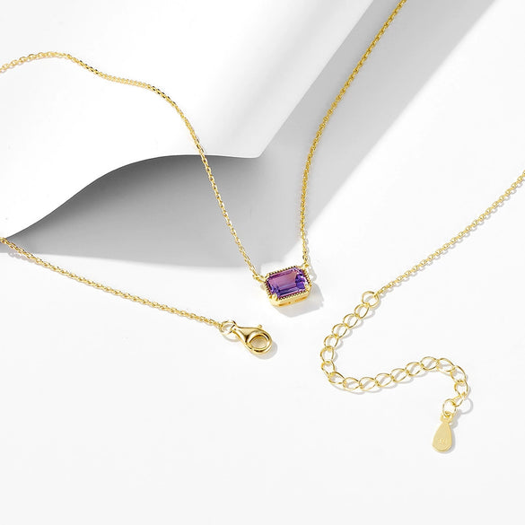 Wholesale Women's Geometric Natural Amethyst Set With Gemstones S925 Sterling Silver Cross Chain Collarbone Necklace