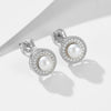 Wholesale Women's Geometric Natural Freshwater Pearl 925 Sterling Silver Stud Earrings With Micro Inlaid Zircon