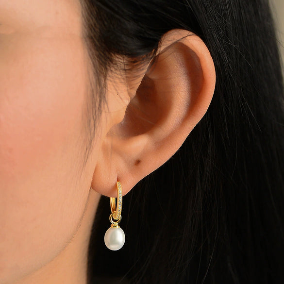 Wholesale Women's Geometric Natural Pearl Micropaved Zirconia S925 Sterling Silver Earrings