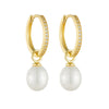 Wholesale Women's Geometric Natural Pearl Micropaved Zirconia S925 Sterling Silver Earrings