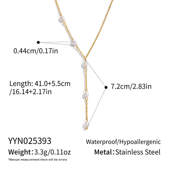 Wholesale Women's Geometric Natural Pearl Oshaped Chain Necklace Stainless Steel Pvd Furnace Vacuum Real Gold Plated Jewelry