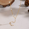Wholesale Women's Geometric Natural Pearl Oshaped Chain Necklace Stainless Steel Pvd Furnace Vacuum Real Gold Plated Jewelry