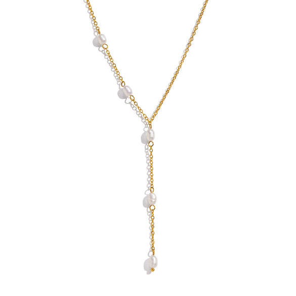 Wholesale Women's Geometric Natural Pearl Oshaped Chain Necklace Stainless Steel Pvd Furnace Vacuum Real Gold Plated Jewelry