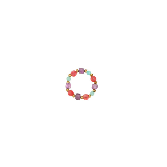 Wholesale Women's Geometric Natural Stone Beaded Stainless Steel Ring With 18K Gold Electroplating