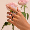 Wholesale Women's Geometric Natural Stone Beaded Stainless Steel Ring With 18K Gold Electroplating