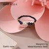Wholesale Women's Geometric Natural Stone Beaded Stainless Steel Ring With 18K Gold Electroplating