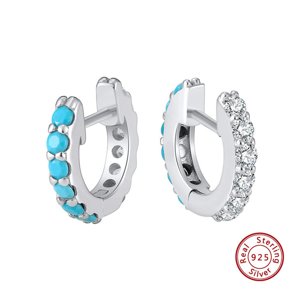 Wholesale Women's Geometric Natural Style S925 Sterling Silver Inlaid Zircon Turquoise Earrings