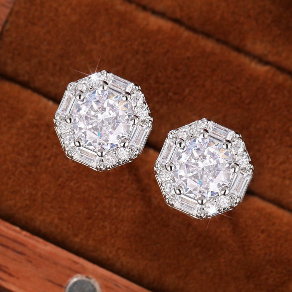 Wholesale Women's Geometric Octagonal Copper Earrings With Zirconia Design