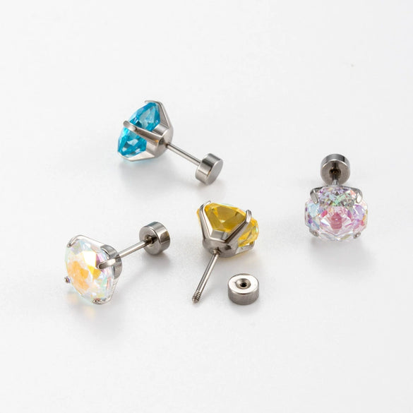Wholesale Women's Geometric Octagonal Rose Cut Zircon Earrings Titanium Steel Metal