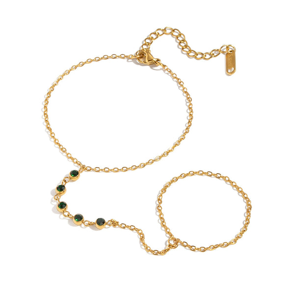 Wholesale Women's Geometric Olive Green Zircon Stainless Steel Real Gold Plated Chain Bracelet