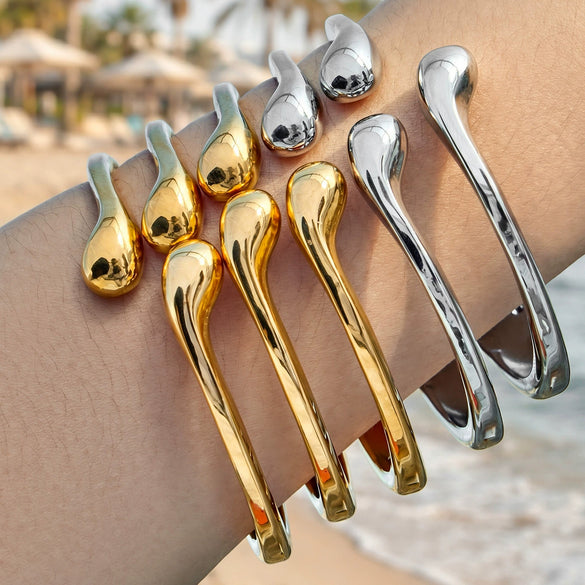 Wholesale Women's Geometric Open Bracelet Stainless Steel 18K Gold Plated Wrist Accessory Bangle