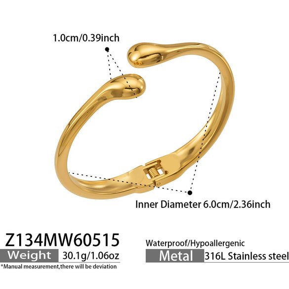 Wholesale Women's Geometric Open Bracelet Stainless Steel 18K Gold Plated Wrist Accessory Bangle