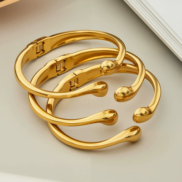 Wholesale Women's Geometric Open Bracelet Stainless Steel 18K Gold Plated Wrist Accessory Bangle
