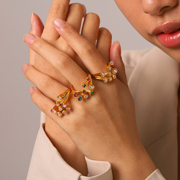 Wholesale Women's Geometric Open Diamondstudded Stainless Steel Electroplated Ring