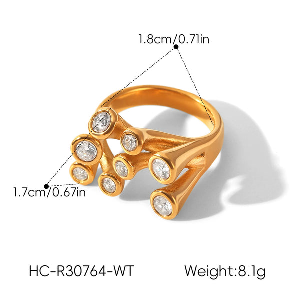 Wholesale Women's Geometric Open Diamondstudded Stainless Steel Electroplated Ring